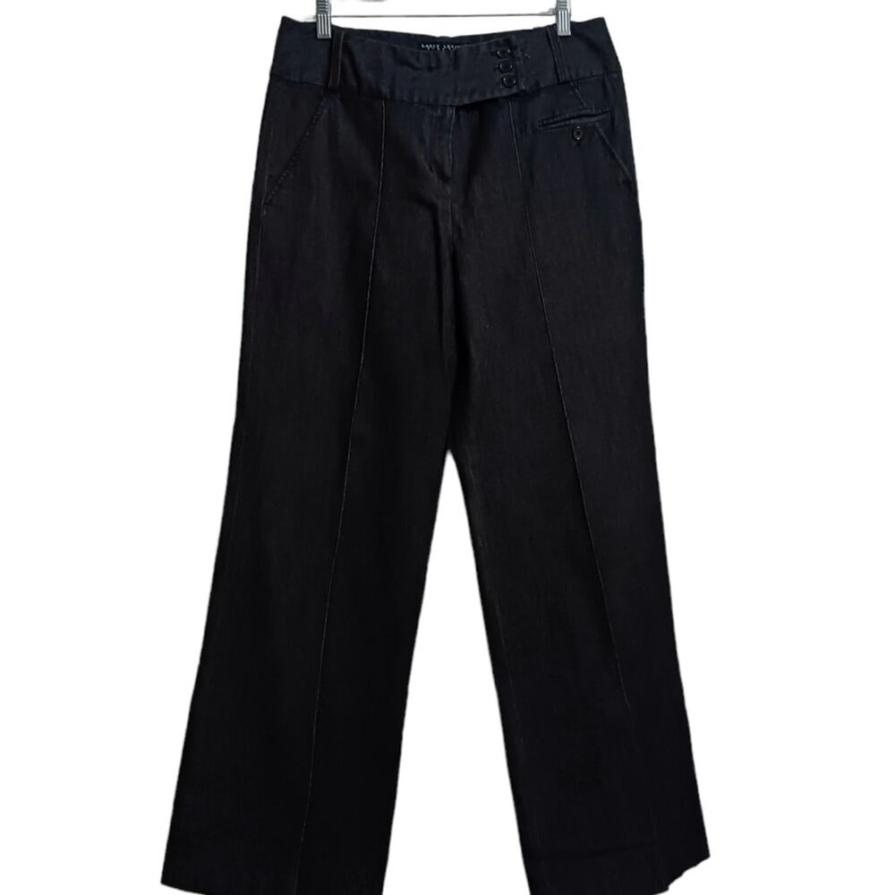 Larry Levine wide leg trousers light black sz 12 center seam leg wide waistband